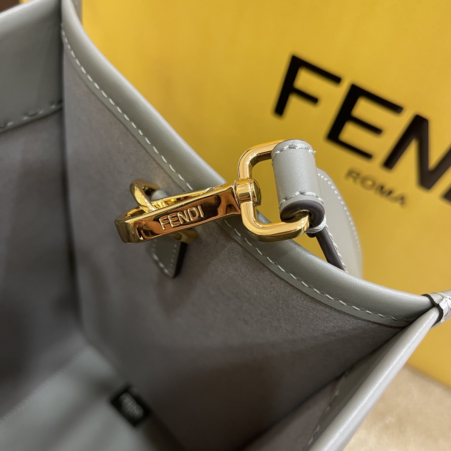 Fendi Medium Sunshine Shopper Grey Leather Bag 